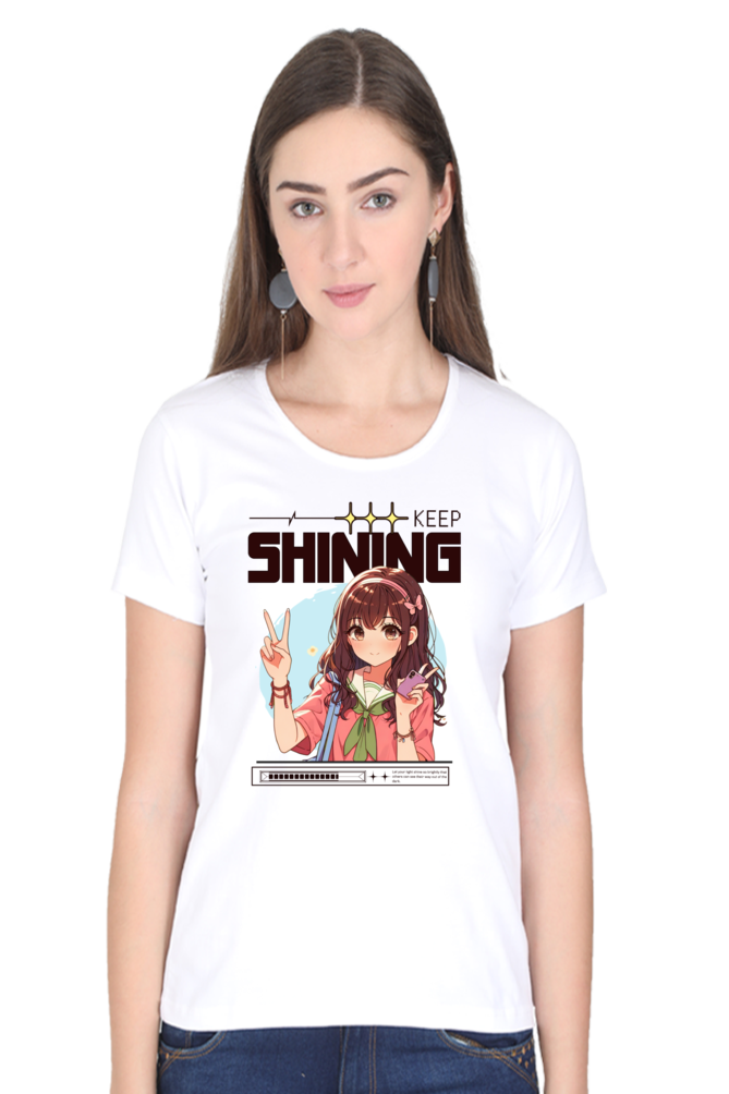 Keep Shining Women's Round Neck Half Sleeves T-Shirt