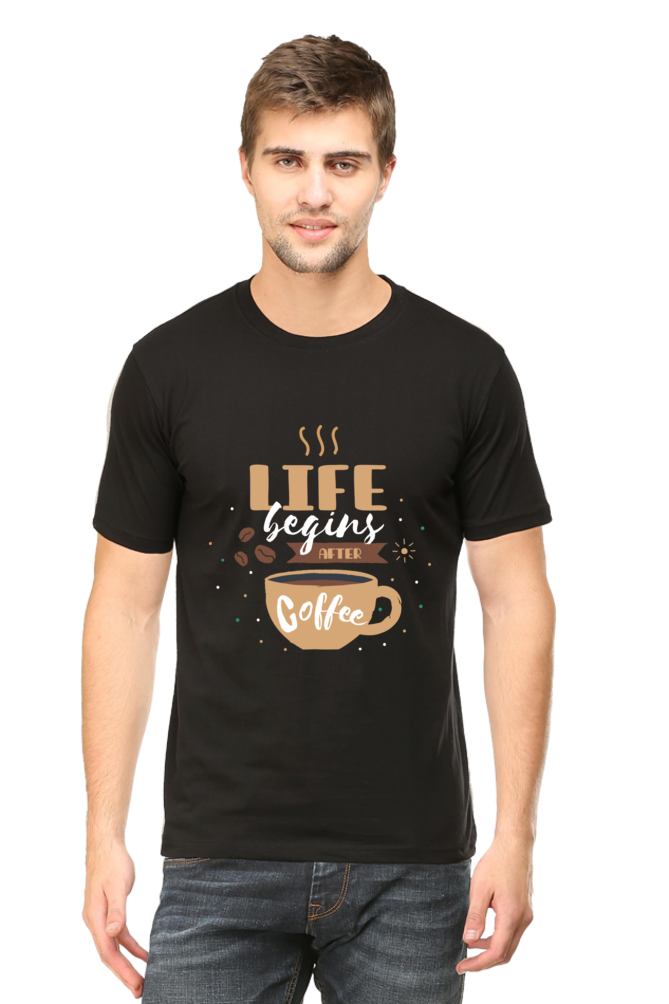 Life begins with Coffee - Men's Round Neck T-Shirt