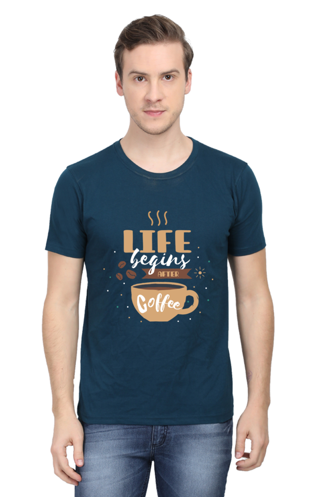 Life begins with Coffee - Men's Round Neck T-Shirt