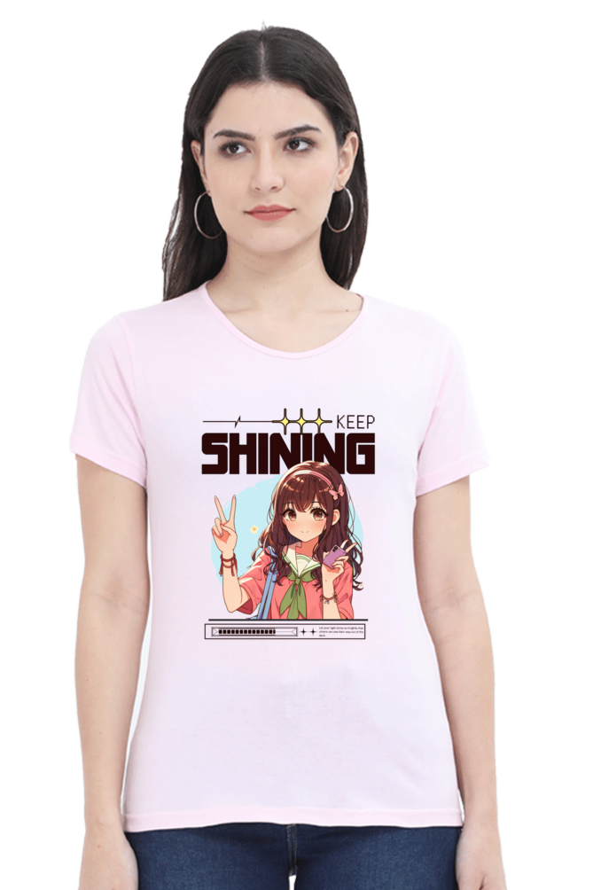 Keep Shining Women's Round Neck Half Sleeves T-Shirt