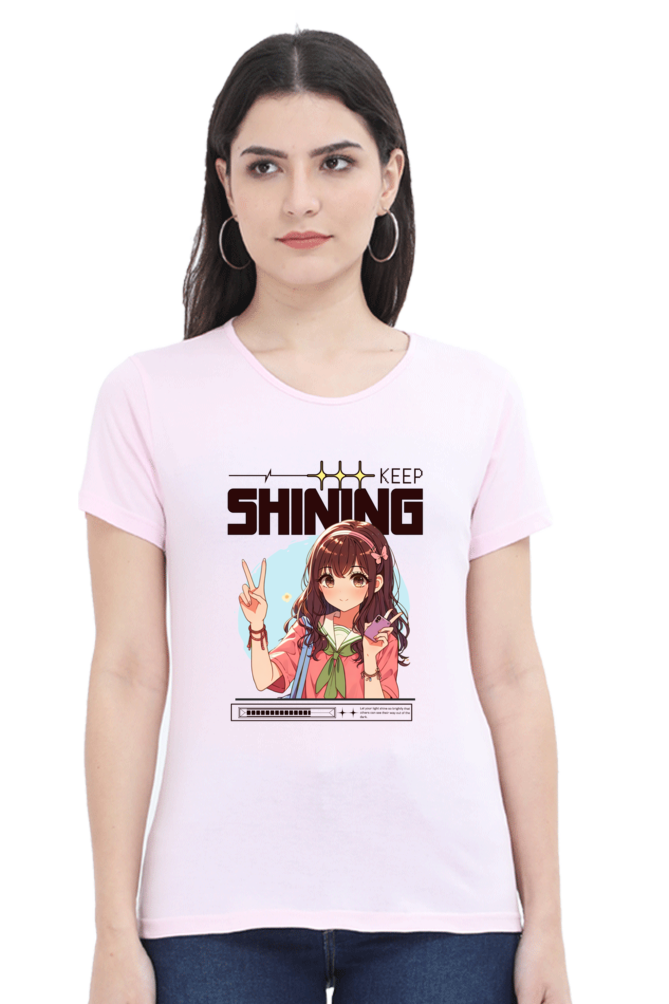 Keep Shining Women's Round Neck Half Sleeves T-Shirt