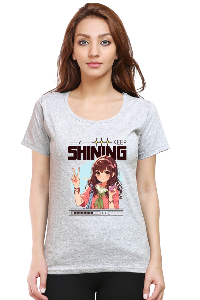 Keep Shining Women's Round Neck Half Sleeves T-Shirt