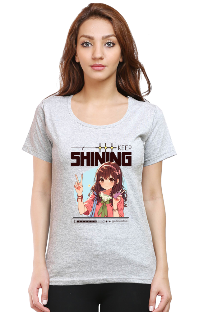 Keep Shining Women's Round Neck Half Sleeves T-Shirt