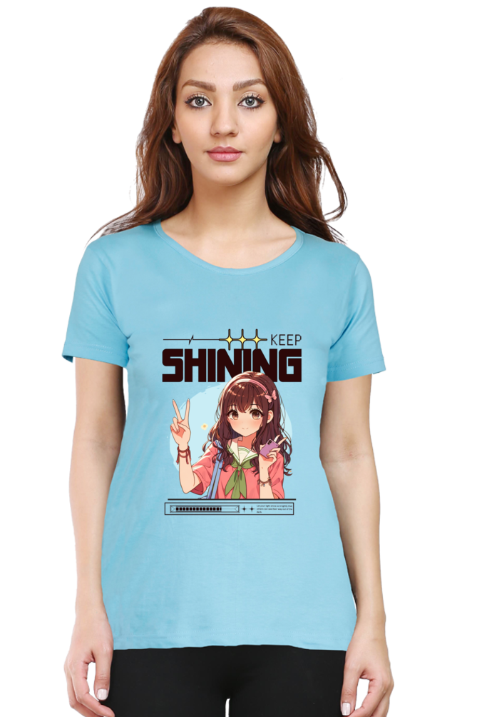 Keep Shining Women's Round Neck Half Sleeves T-Shirt