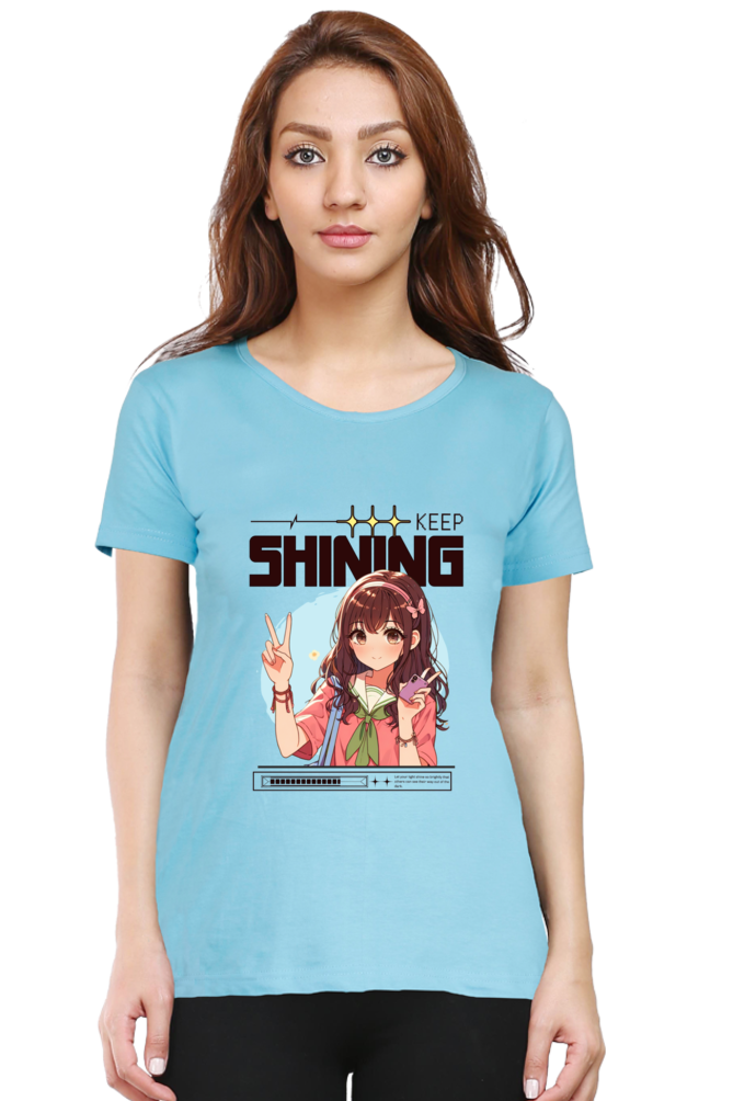 Keep Shining Women's Round Neck Half Sleeves T-Shirt