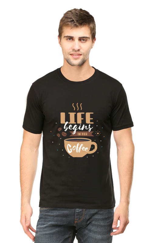 Life begins with Coffee - Men's Round Neck T-Shirt